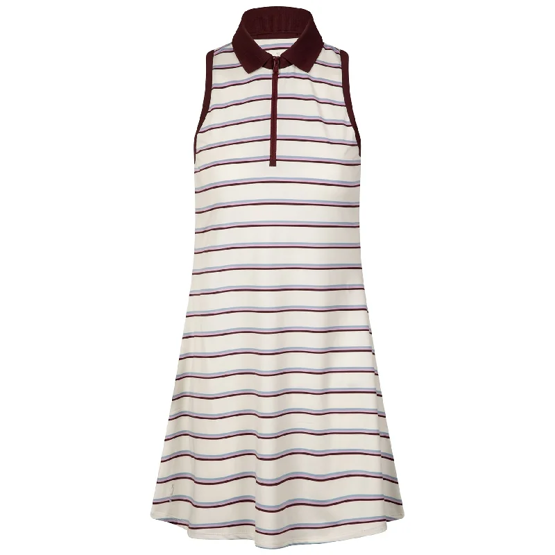 Women's Chic Outerwear Outfit Everyday Glamour Womens Sleeveless Quarter Zip Dress Stripe Chic Cream/Light Mauve/Vessel Blue/Harvard Wine - AW23