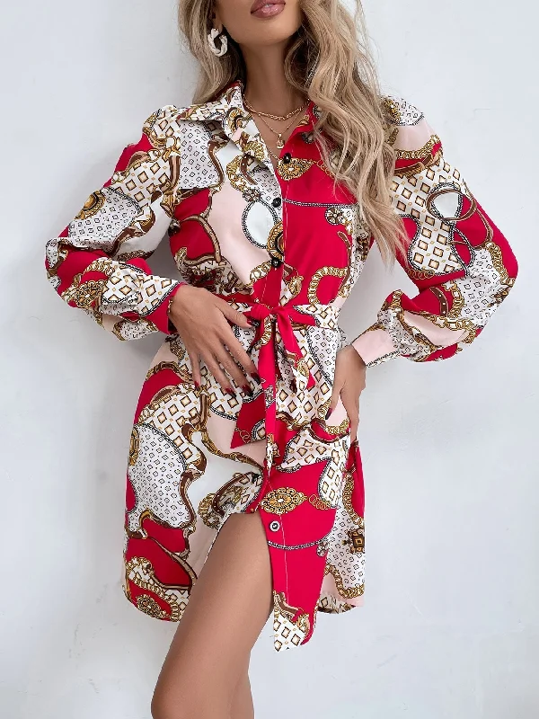 Women's Travel Apparel Flash Sale KittenAlarm - Chain Print Shirt Dress