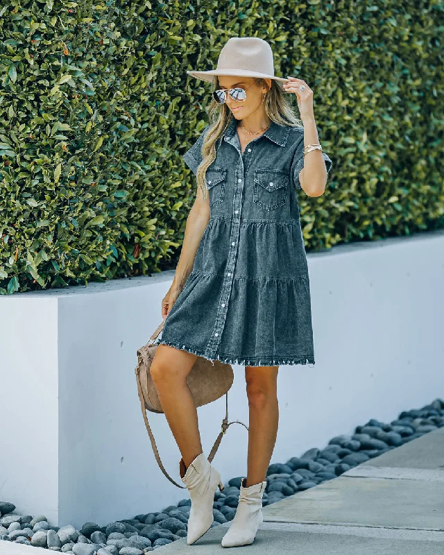 Women's Trendy Attire Flash Sale Madden Button Down Denim Shirt Dress