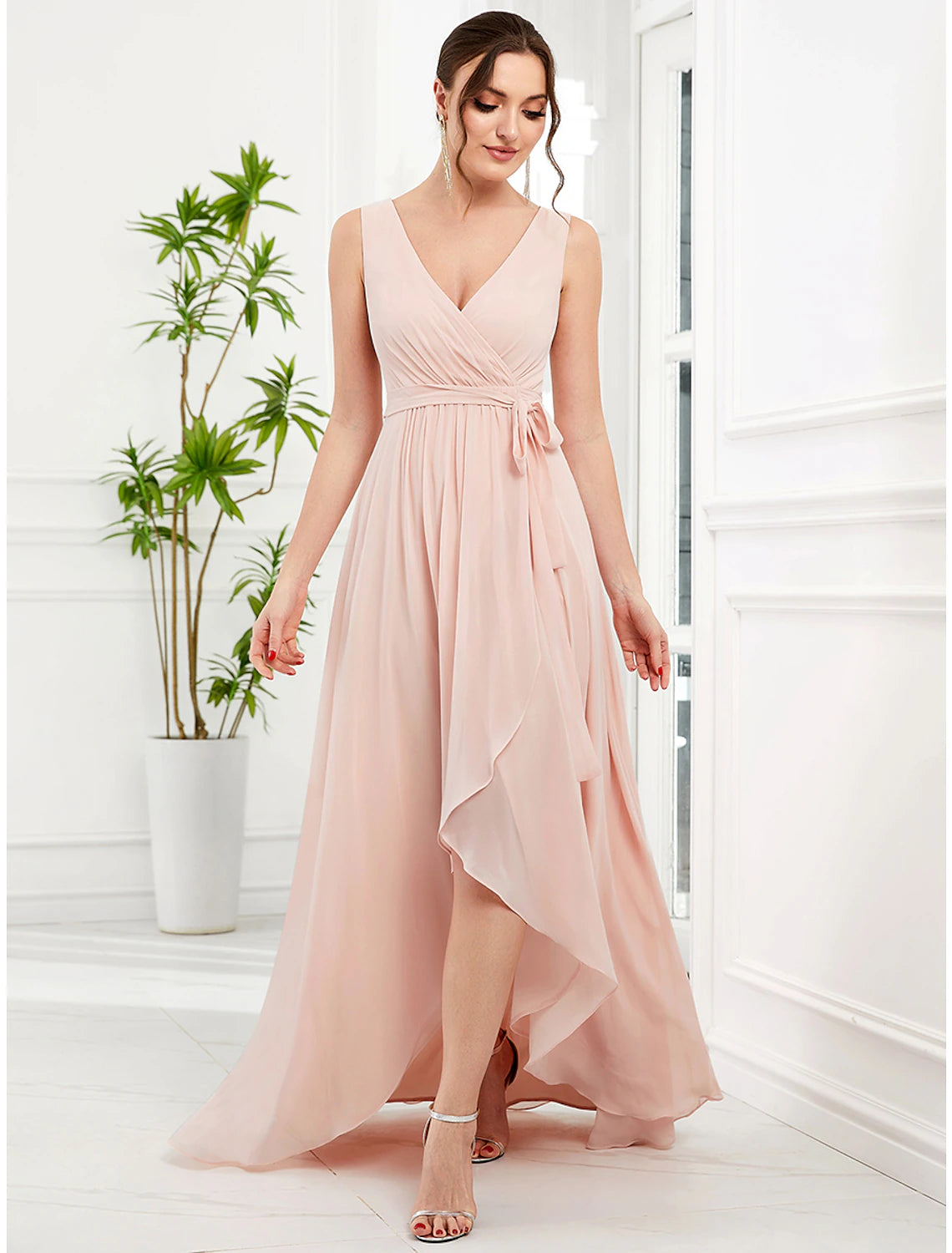 Chic Clothing For Women Vintage Retro Party Wear A-Line Wedding Guest Dresses Elegant Dress Party Wear Wedding Party Asymmetrical Sleeveless Spaghetti Strap Bridesmaid Dress Chiffon with Ruffles Slit