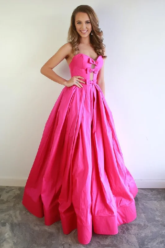 Women's Everyday Attire Romantic Detailing Sexy Sweetheart Neck Hot Pink Satin Long Prom Dress    cg20839