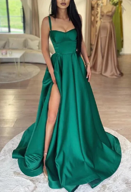 Women's Chic Outerwear Garments Mid - Season Sale Women Satin Prom Dresses Long Side Slit Evening Gowns Formal Party Dress YPD303