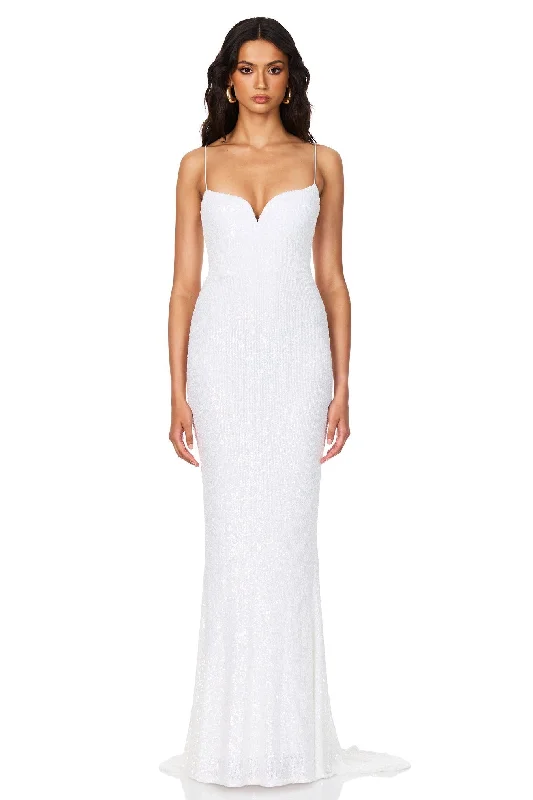 Women's Contemporary Apparel Feminine Soft - Hued Look Nookie Serena Sequin Gown - White