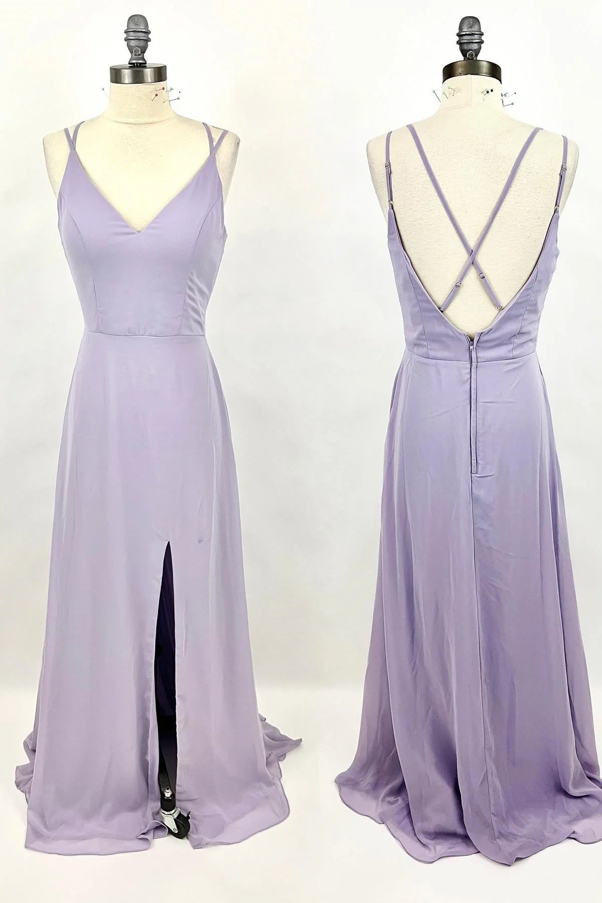 Women's Plus-Size Casual Outfit Fashion-Forward Style Double Straps Light Purple A-line Long Bridesmaid Dress