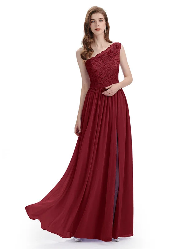 Chic Clothes For Women Minimalist Chic Elegant One Shoulder Side Slit Floor Lenght Bridesmaid Dresses