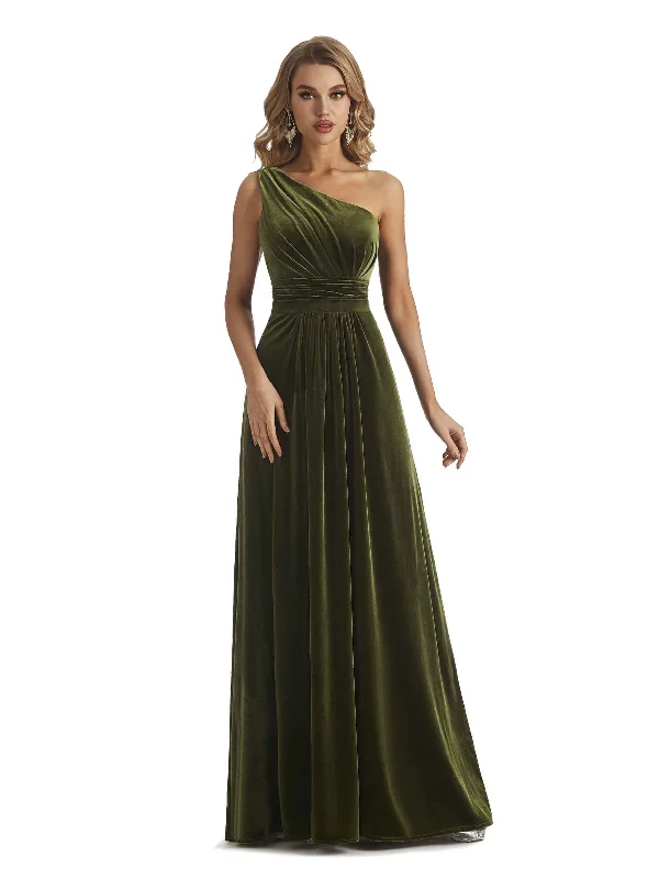 Charming Women's Clothes For Special Events Save on Inspired Styles Elegant One Soulder Unique A-line Velvet Long Bridesmaid Dresses