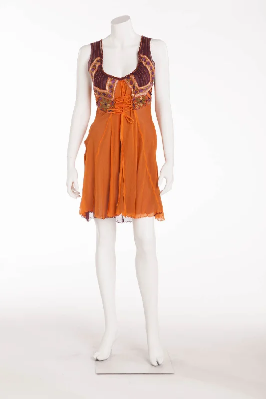 Fashion-Forward Women's Clothing Nordic Minimalist Home Look Alberta Ferretti - Orange Chiffon Sleeveless Dress - IT 40