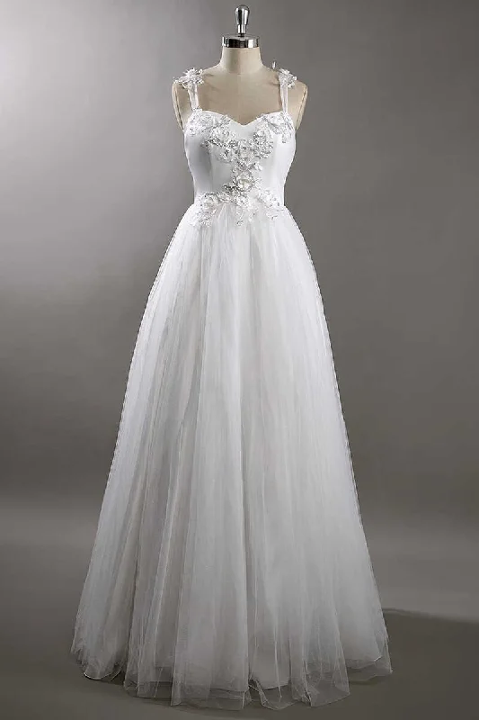 Women's Luxury Apparel Mid - Week Surprise White Sweetheart Strap Flower A-Line Wedding Dress