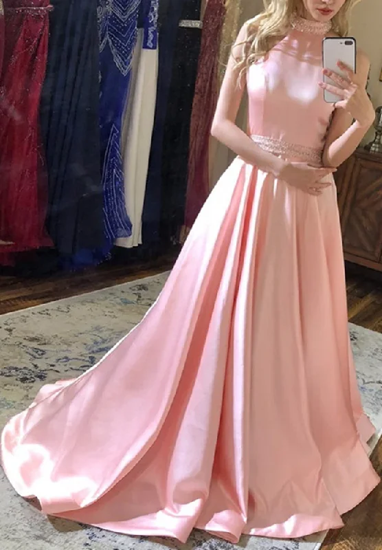 Women's Seasonal Wardrobe Clothing Luxury Comfort Women Satin Prom Dresses Long Beads Evening Gowns Formal Party Dress YPD440