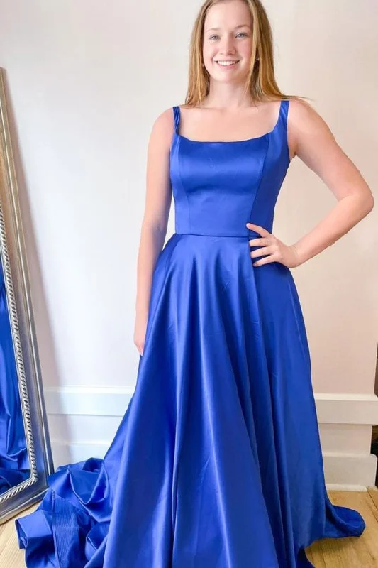 Women's Workout Garments End - of - Month Blowout elegant royal blue satin long prom dress 2022   cg21664