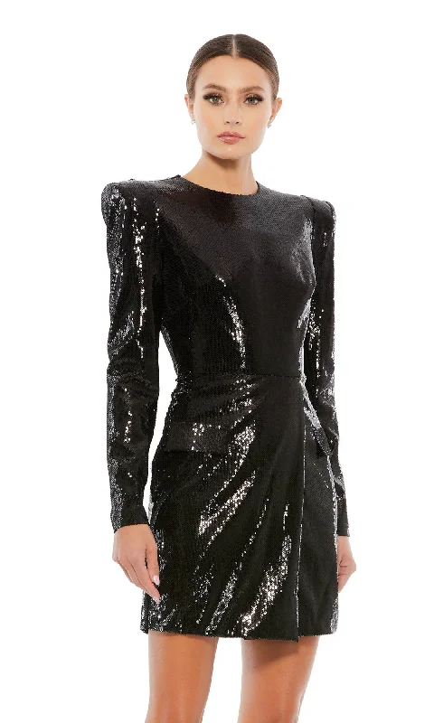 Women's Clothing For Work Grab Romantic Date - Night Styles Now Long Sleeve Short Black Sequin Party Dress 26724