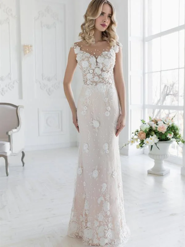 Women's Professional Apparel Minimalist Chic Elegant Appliques 2020 Wedding Dresses, Fancy Lace Popular Wedding Dresses