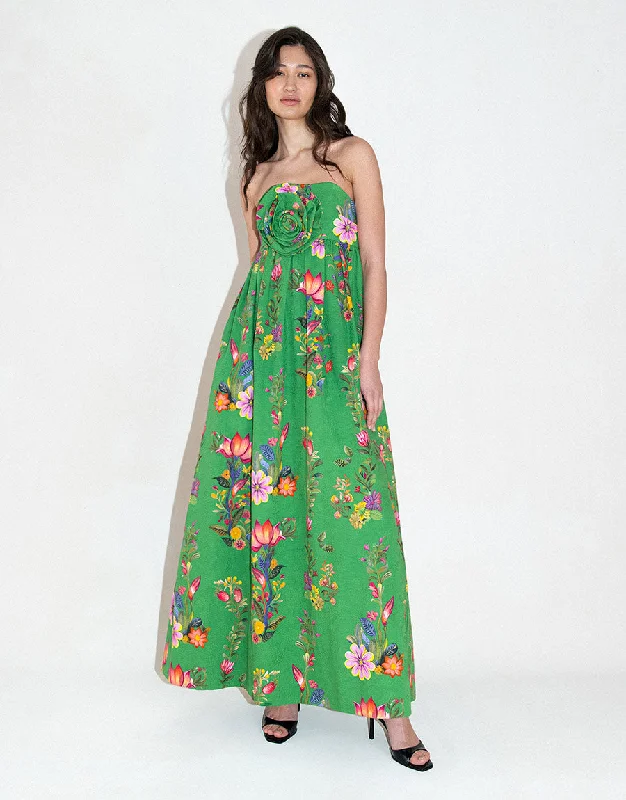 Women's Casual Apparel For Weekends Chic Allure Anastasia Jacquard Maxi Gown - Sierra Jungle Green