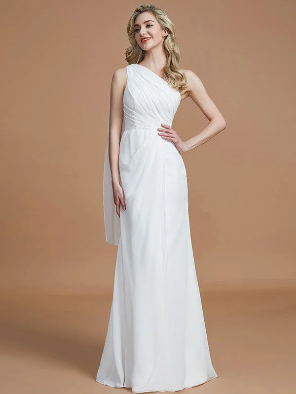 Women's Trendy Casual Clothes Romantic Date - Night Ensemble Sheath/Column One-Shoulder Sleeveless Floor-Length Chiffon Bridesmaid Dresses