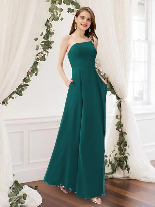 Women's Clothing With Trendy Designs Score Big on Glamorous Red - Carpet Styles Bridesmaid Dress One Shoulder Sleeveless Elegant Floor Length Chiffon with Pleats