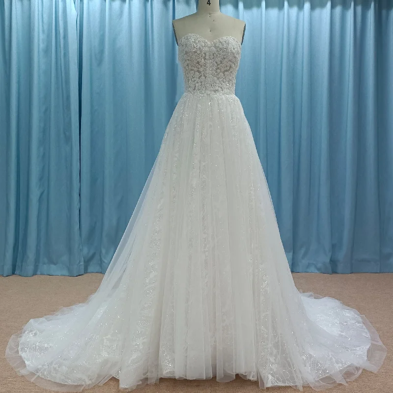 Women's Evening Attire Weekend Special A-line Sweetheart Neckline Wedding Dresses with Sparkly Tulle