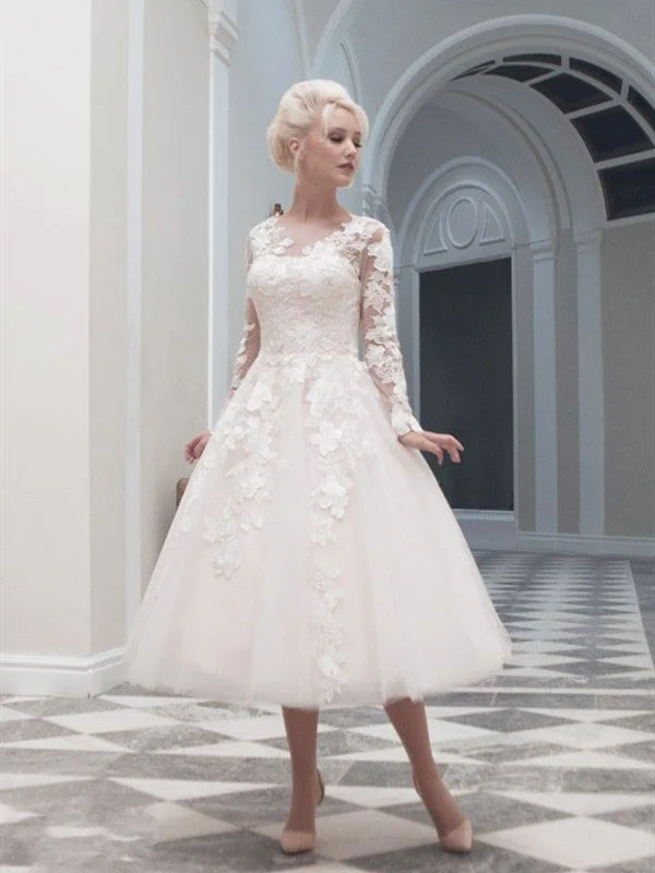 Women's Seasonal Clothing Vibrant Prints Long Sleeves Lace Wedding Dresses, New Fahion Wedding Dresses