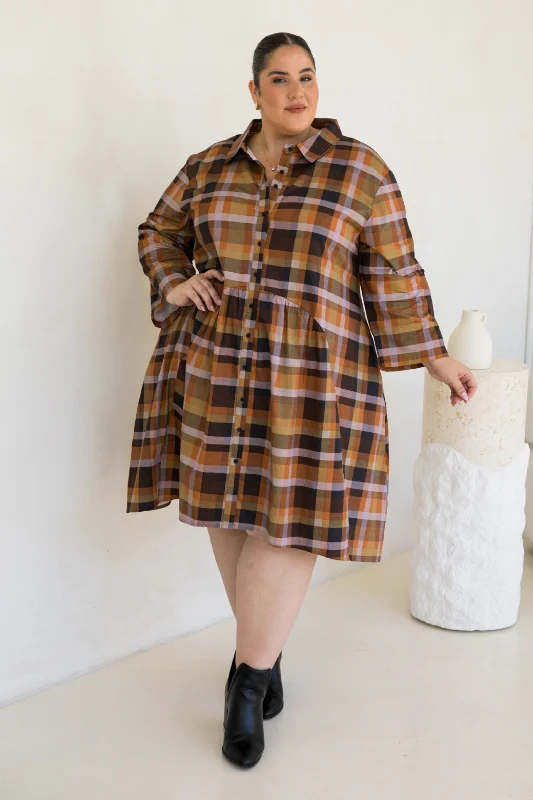 Luxury Women's Clothes Sophisticated Cut Soho Shirt Dress | Fall Check | FINAL SALE