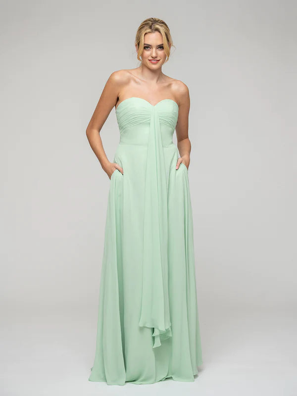 Women's Date Night Outfit Feminine Grace Koutun A Line Chiffon Strapless Bridesmaid Dresses With Ribbons