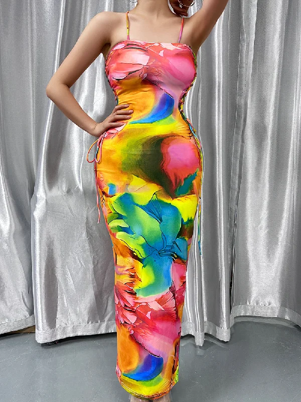 Women's Occasion Wear Apparel Summer Splash Sale Strappy Sleeveless Colorful Maxi Bodycon Dress HB00642