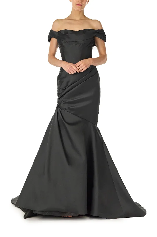 Affordable Women's Clothing Luxe Layering Off-The-Shoulder Draped Trumpet Gown