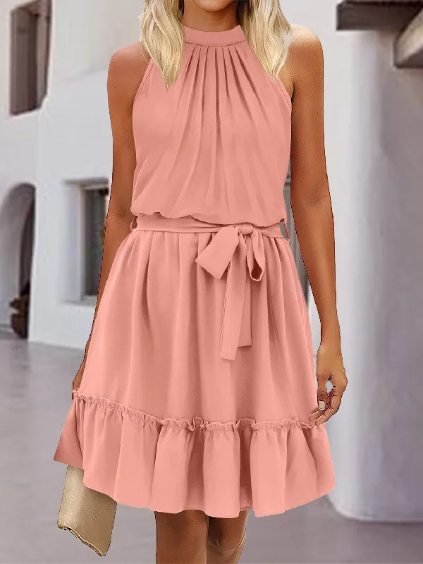 Affordable Luxury Women's Garments Everyday Glamour Frill Tied Mock Neck Sleeveless Dress