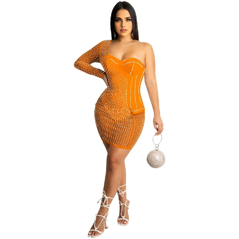 Women's Clothing Sets Feminine Grace Julia Fashion - Sexy One Shoulder Sequin Bodycon Mini Dress