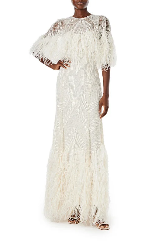 Fashionable Women's Clothes Now on Sale for Chic Urban Styles Feathered Capelet Gown