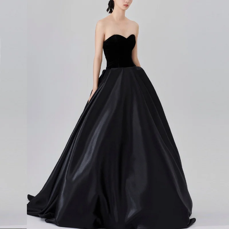 Women's Activewear Attire Early Access to Art Deco Styles Sale Strapless Sweetheart Neck Black Bridesmaid Gown for Women