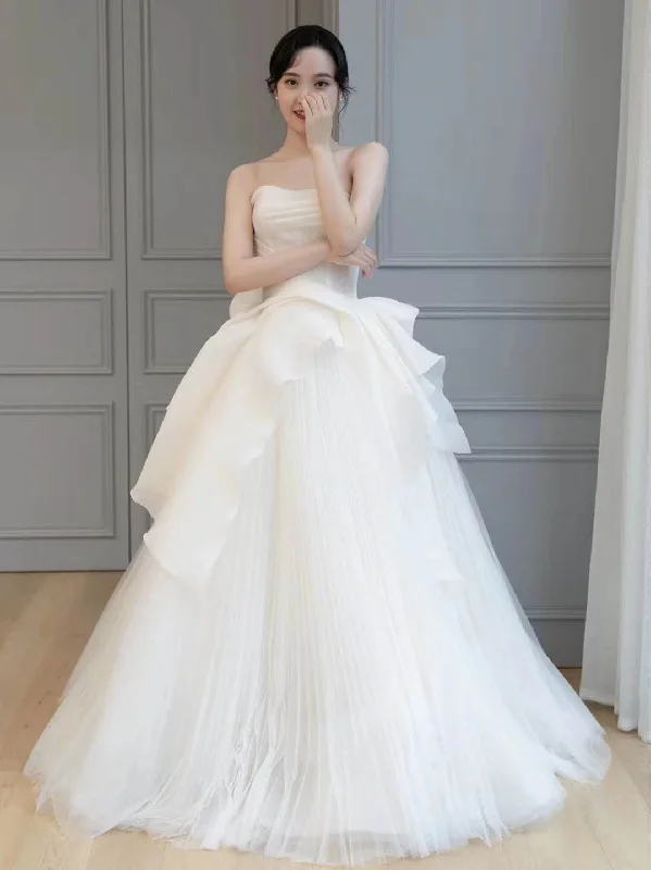 Women's High-Fashion Clothes Rustic Countryside Charm Look Strapless Tulle Organza Wedding Dresses, Romantic Long Wedding Dresses, Bridal Gown