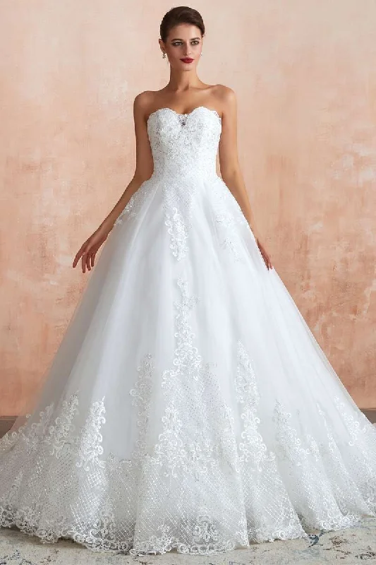 Women's Occasion Wear Clothes Buy More, Save More White Lace Strapless A-Line Wedding Dress