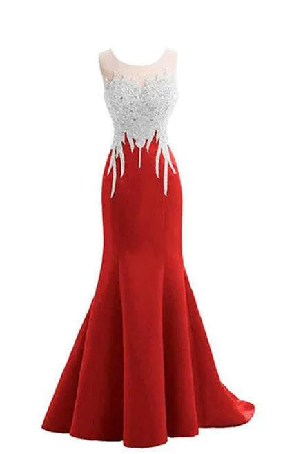 Women's Plus-Size Casual Outfit Great Deals on Ethnic Cultural Wear Red Mermaid Sleeveless Prom Dresses with Appliques Long Formal Dresses with Sparkles N1583