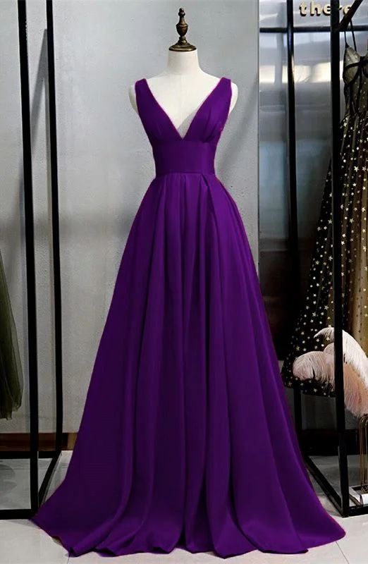 Women's Comfortable Garments Hollywood Glam Award - Show Style purple prom dresses long satin evening gown floor length    cg21835