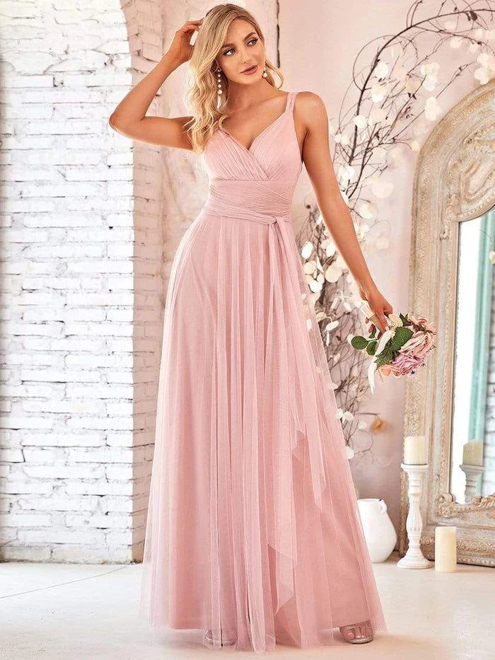 Women's Casual Apparel For Weekends Buy More, Save More Floor Length Double V Neck Tulle Bridesmaid Dresses