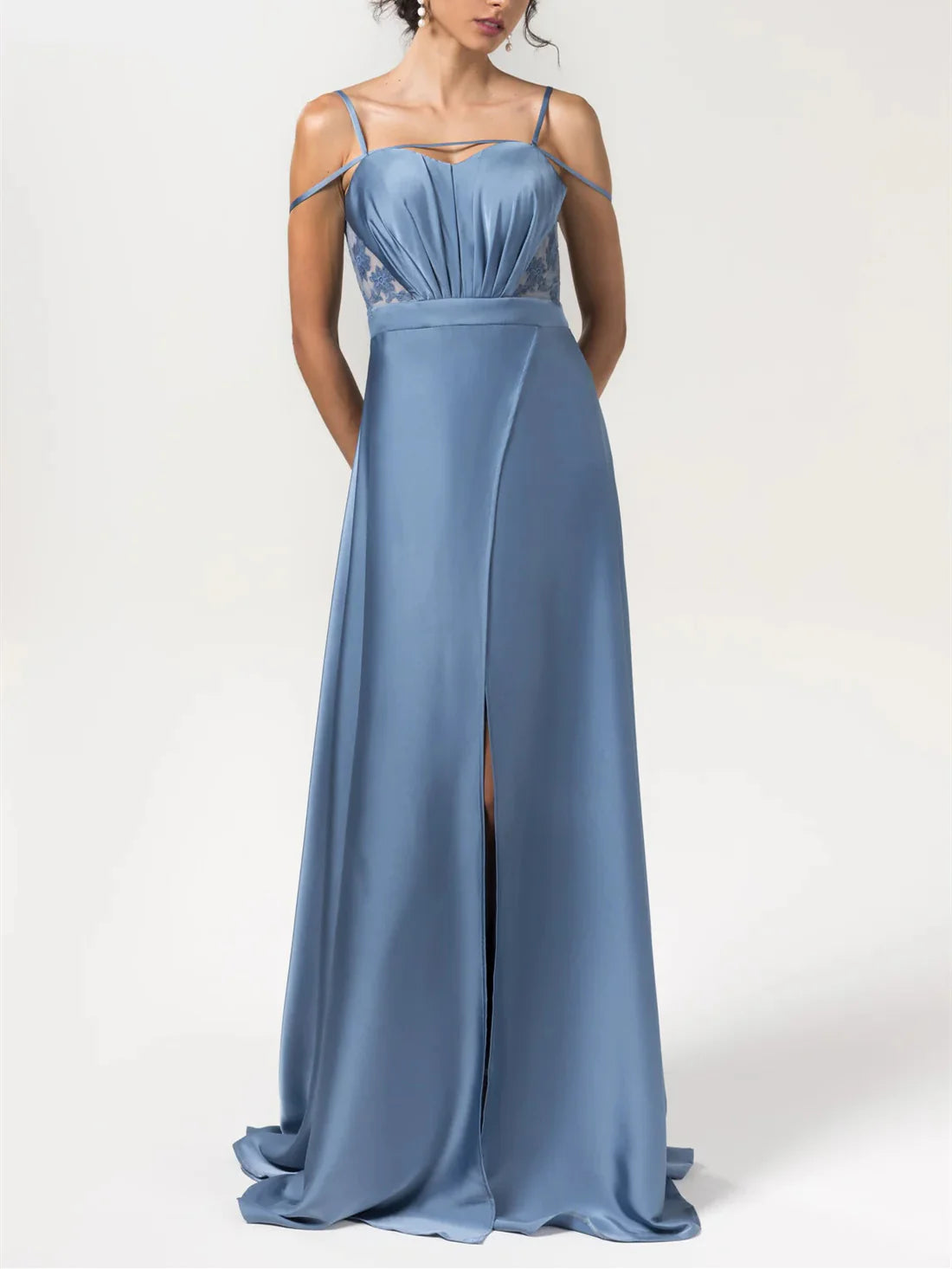 Women's High-Fashion Garments Sophisticated Cut A-Line Spaghetti Straps Floor-Length Satin Bridesmaid Dresses Wedding Guest Dresses