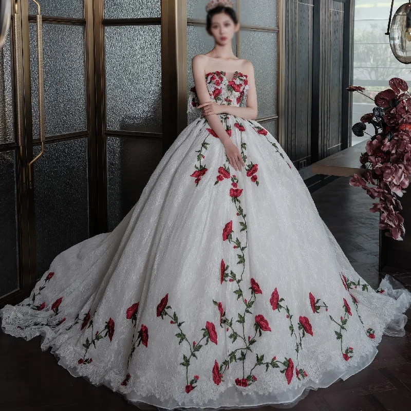 Women's Outerwear Attire Big Savings on Rustic Countryside Styles Colourful Embroidery Floral Rose Wedding Dress Quinceanera Party Gown