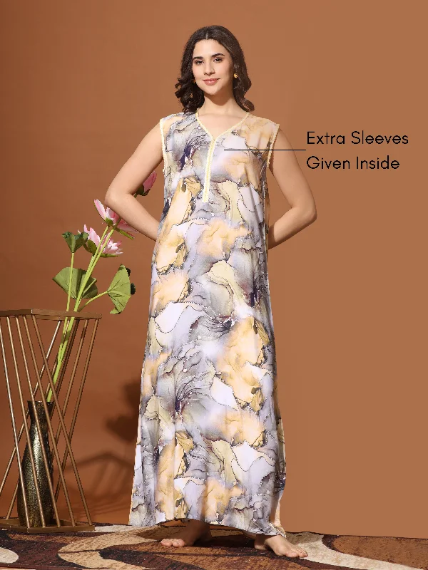 Classic Women's Clothing Styles Dreamy Draping Dream in Fashion: Sleeveless Yellow Grey Maxi Nighty for Women