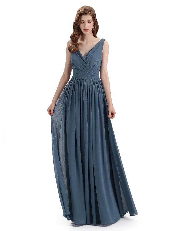 Women's Athletic Clothes Feminine Elegance Elegant V-neck Floor Lenght Bridesmaid Dresses