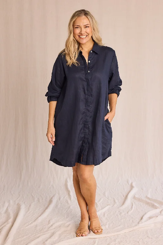 Women's Professional Garments Soft Textures Anouk Linen Shirt Dress in Navy