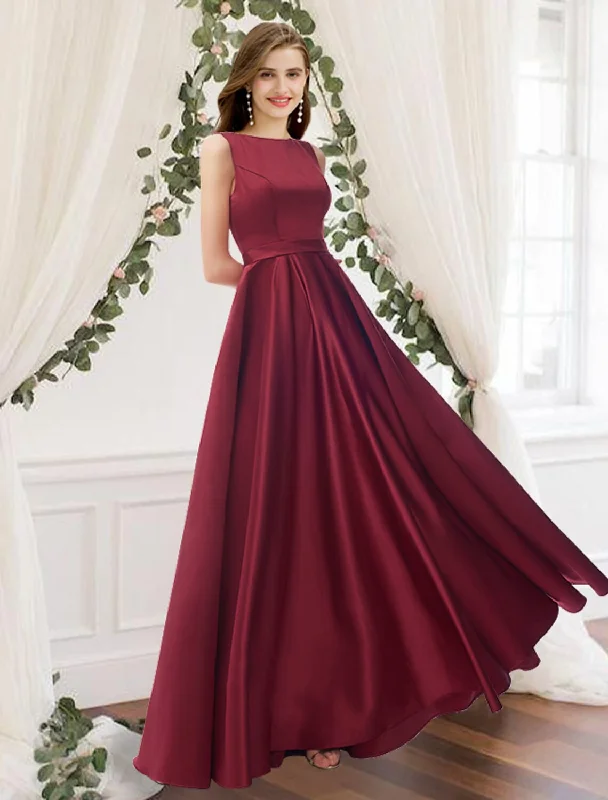 Casual Chic Clothing For Women Flash Deals A-Line Bridesmaid Dress Jewel Neck Sleeveless Elegant Floor Length Charmeuse with Pleats