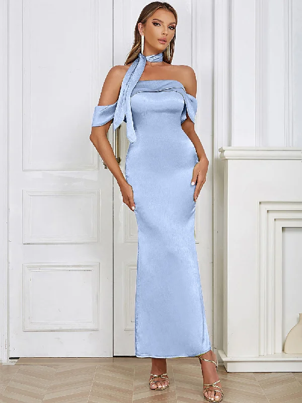 Charming Women's Holiday Apparel Mid - Week Surprise Off Shoulder Sleeveless Temperament Maxi Bodycon Dress HB0190